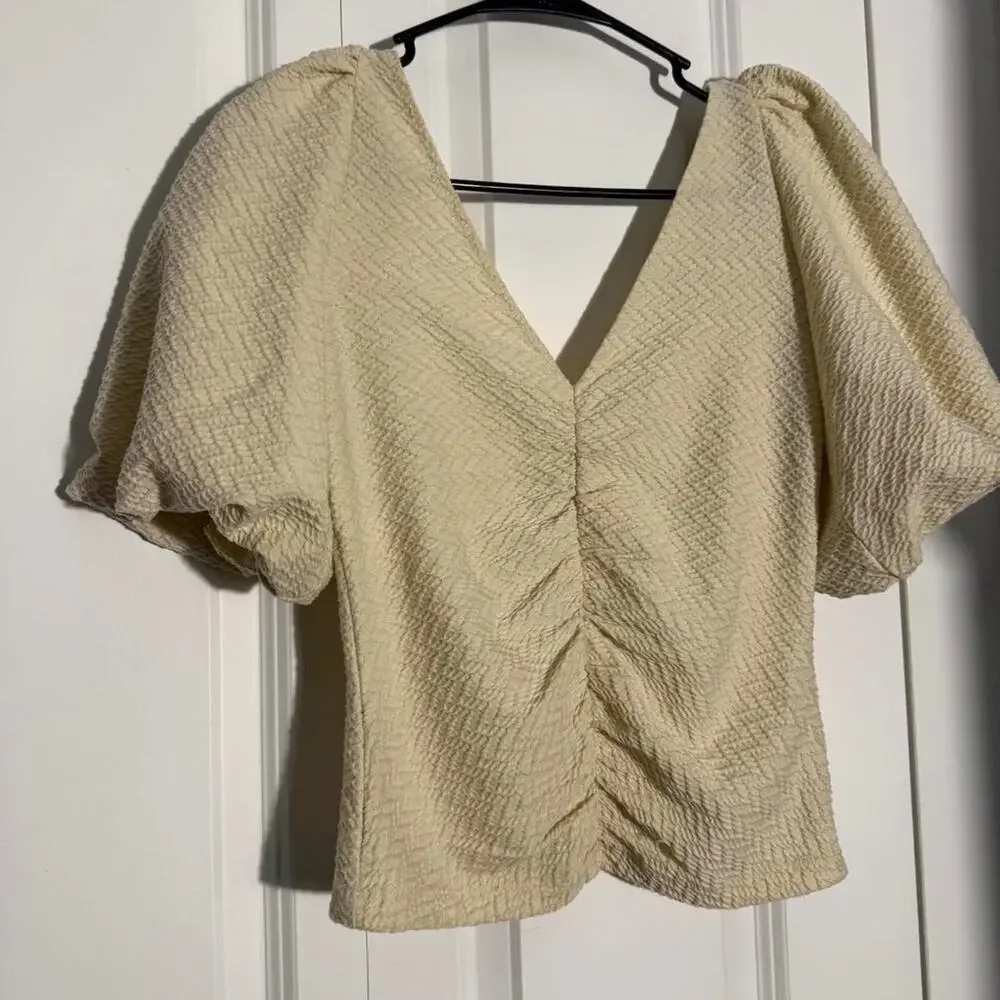 Free People Cream Puff Sleeve Textured Blouse in size XS